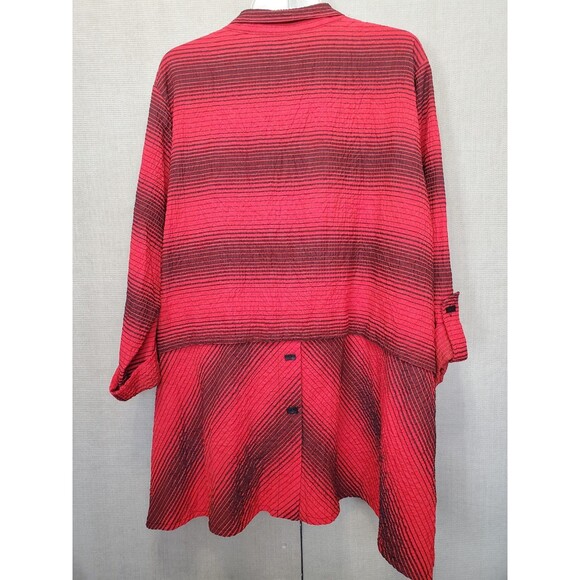 Ali Miles Red Ombre Crinkle Wire Collar Button-Up Tunic Size XL Lagenlook Artsy - Picture 6 of 6